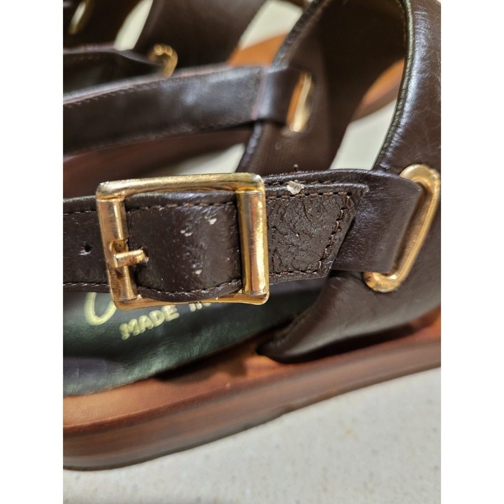 Arpeggios Womens 6M Sandals Thong, Brown ALL‎ Leather, Buckle, Made BRAZIL, GUC - Picture 10 of 10